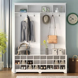 Garvee 60" Hall Tree Modern Hallway Coat Rack With Metal Hooks 24 Shoe Cubbies Entryway Bench White - White