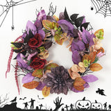 Garvee 18 Inch Halloween Wreath, Halloween Garland with Artificial Roses & Spiders, Indoor Outdoor Holiday Accent Decoration for Front Door Porch Wall Home Party Window, Red & Purple