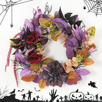 Garvee 18 Inch Halloween Wreath, Halloween Garland with Artificial Roses & Spiders, Indoor Outdoor Holiday Accent Decoration for Front Door Porch Wall Home Party Window, Red & Purple