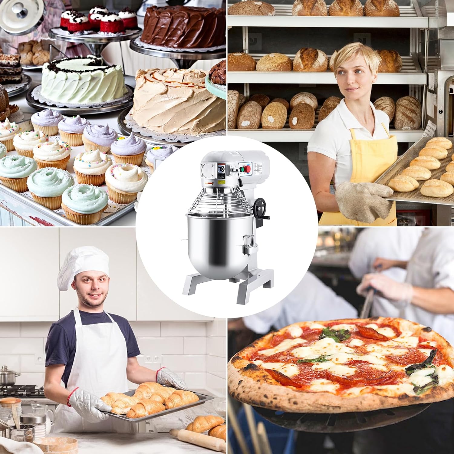 Garvee 15QT Commercial Food Mixer, Professional Large Stand Mixer With 3-Speed Adjustable, Heavy Duty Electric Dough Mixer for Restaurant Industrial Grade, Steel Bowl, Dough Hooks