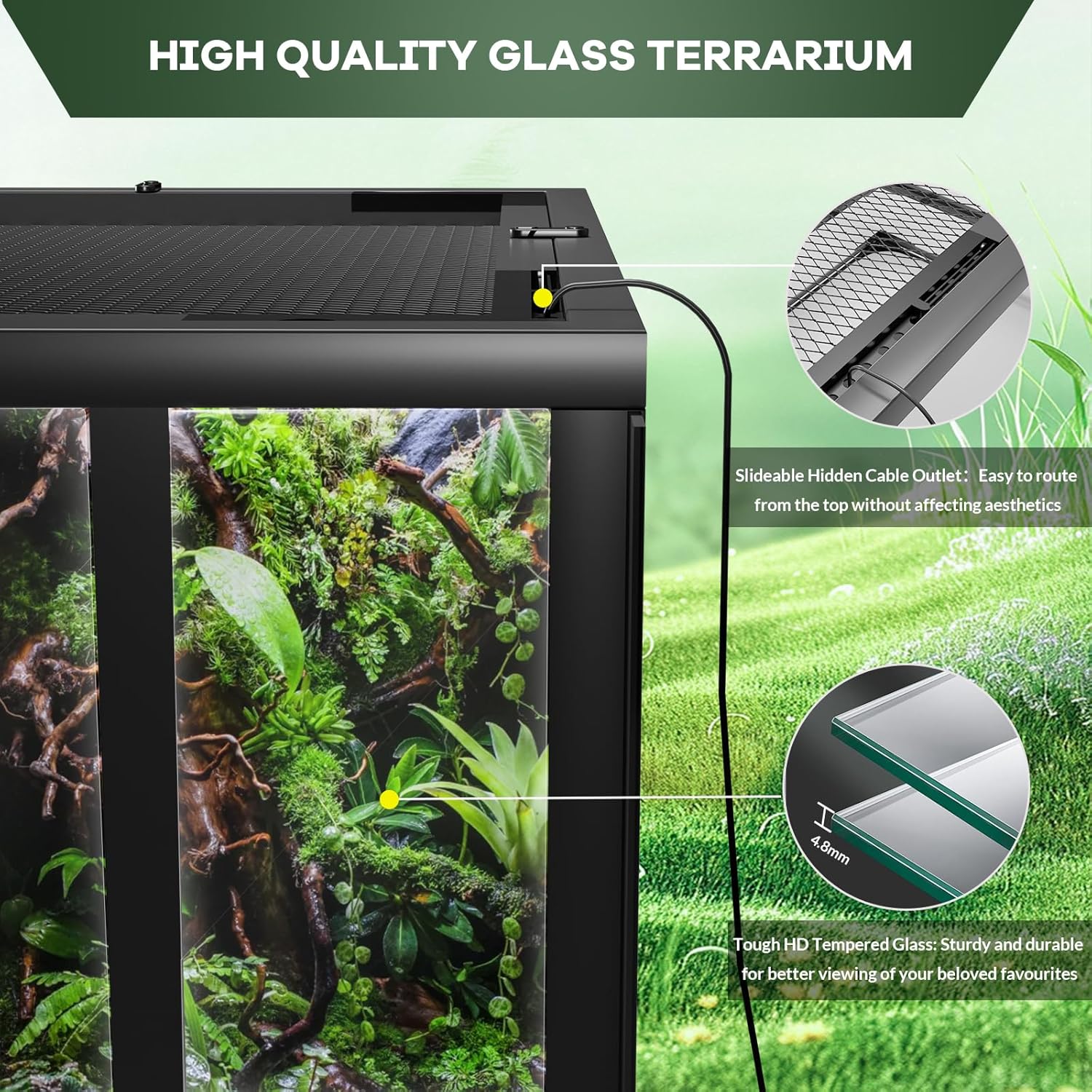 Garvee 67 Gallon Reptile Glass Terrarium, Toughened Glass Reptile Tank with Top & Side Screen Ventilation Reptile Terrarium Sliding Door & Anti Escape for Lizard Snake, 48 x 18 x 18 in