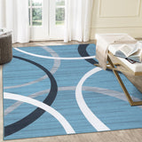 Garvee Area Rug 4x6 Non Slip Living Room Rug Washable Rug Modern Wave Circles Design Area Rug Indoor Carpet Nursery Rug Faux Wool Foldable Throw Rugs for Bedroom Dining Room, Blue - Blue