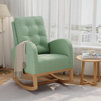 Garvee Nursery Rocking Chair, Teddy Fleece Upholstery, Sturdy Wooden Legs & High Backrest, Comfortable Glider Rocking Chair for Living Room or Bedroom, Green