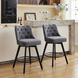 Garvee Counter Height Bar Stools Set of 2, Modern Swivel Bar Stools with Back and Wood Legs, 26" H Seat Height Upholstered Barstools Bar Chair for Kitchen Island Home Bar, Linen Fabric Gray - Linen Gray