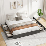 Garvee Platform Bed Frame, Fabric Upholstered with 4 Storage Drawers, No Box Spring Needed, Wooden Slats Support, Noise Free, Easy Assembly, Dark Grey (FULL) - Dark Grey