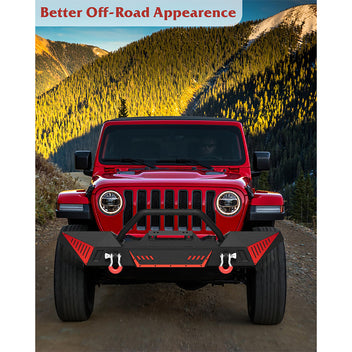Garvee Full Width Front Bumper, Compatible with Jeep 2018-2023 Wrangler JL & Unlimited JLU(2/4 Doors),2020-2023 Gladiator JT, Off-road DIY Paintable, Textured Black