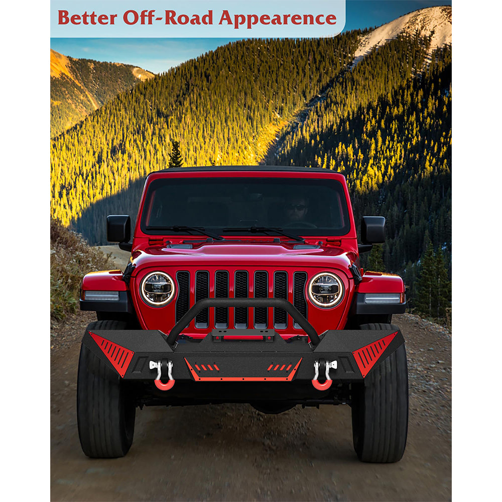 Garvee Full Width Front Bumper, Compatible with Jeep 2018-2023 Wrangler JL & Unlimited JLU(2/4 Doors),2020-2023 Gladiator JT, Off-road DIY Paintable, Textured Black