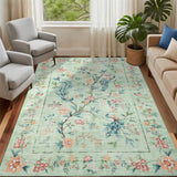 Garvee 4x6 Washable Area Rug Floral Peacock Soft Non Slip Green Carpet for Living Room Bedroom Kids Room - Green