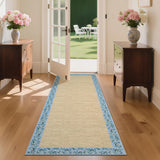 Garvee Washable Kitchen Rugs - 2x6 Minimalist Non Slip Hallway Runner Floral Bordered Low Pile Throw Carpet Indoor Modern Entryway Mat for Bedside Bedroom Laundry, Light Blue - Blue