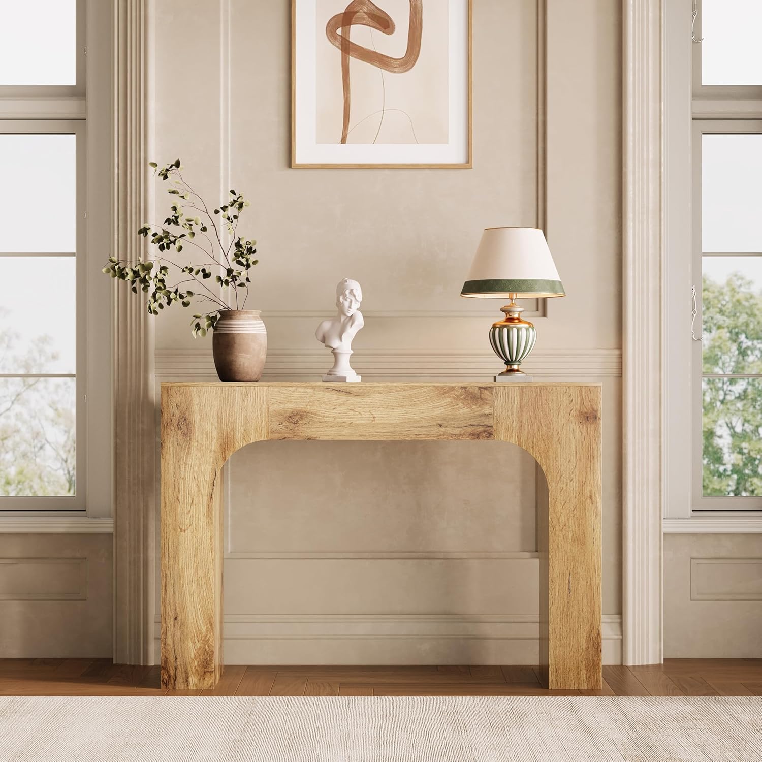 Garvee 47" Farmhouse Console Table Slim Wood Sofa Side Table Narrow Rustic Foyer Furniture for Living Rooms Hallways Apartments, Oak