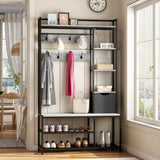Garvee Hall Tree With Bench and Shoe Storage, Coat Rack Freestanding, 5-Tier Shelves, Fabric Storage Basket, Side Hooks, 5 In 1 Large Organizer, Sturdy Metal Frame With 12 Hooks for Entryway, Hallway - Grey