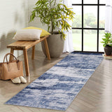 Garvee Abstract Area Rug 2x6 Machine Washable Runner Rug with Non Slip Backing, Low Pile, Blue, Modern Farmhouse for Kitchen Bedroom Home - Blue