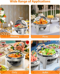 Garvee 6.3 Quart Round Roll Top Chafing Dish Buffet Set Stainless Steel Food Warmer with Glass Window for Party Wedding Banquet Silver