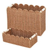 Garvee 2-Pack Scalloped Wicker Baskets With Handles For Bathroom Storage, 15"x6.7"x10.6" & 12.6"x6.7"x4.7", Natural Color
