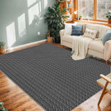 Garvee Area Rug 9x12 Washable for Living Room, Low Pile Non-Slip Floor Carpet Faux Woven Printed Rug, Stain Resistant Non-Shedding Rug, Soft Indoor Minimalist Rug for Kitchen, Bedroom, Indoor - Black