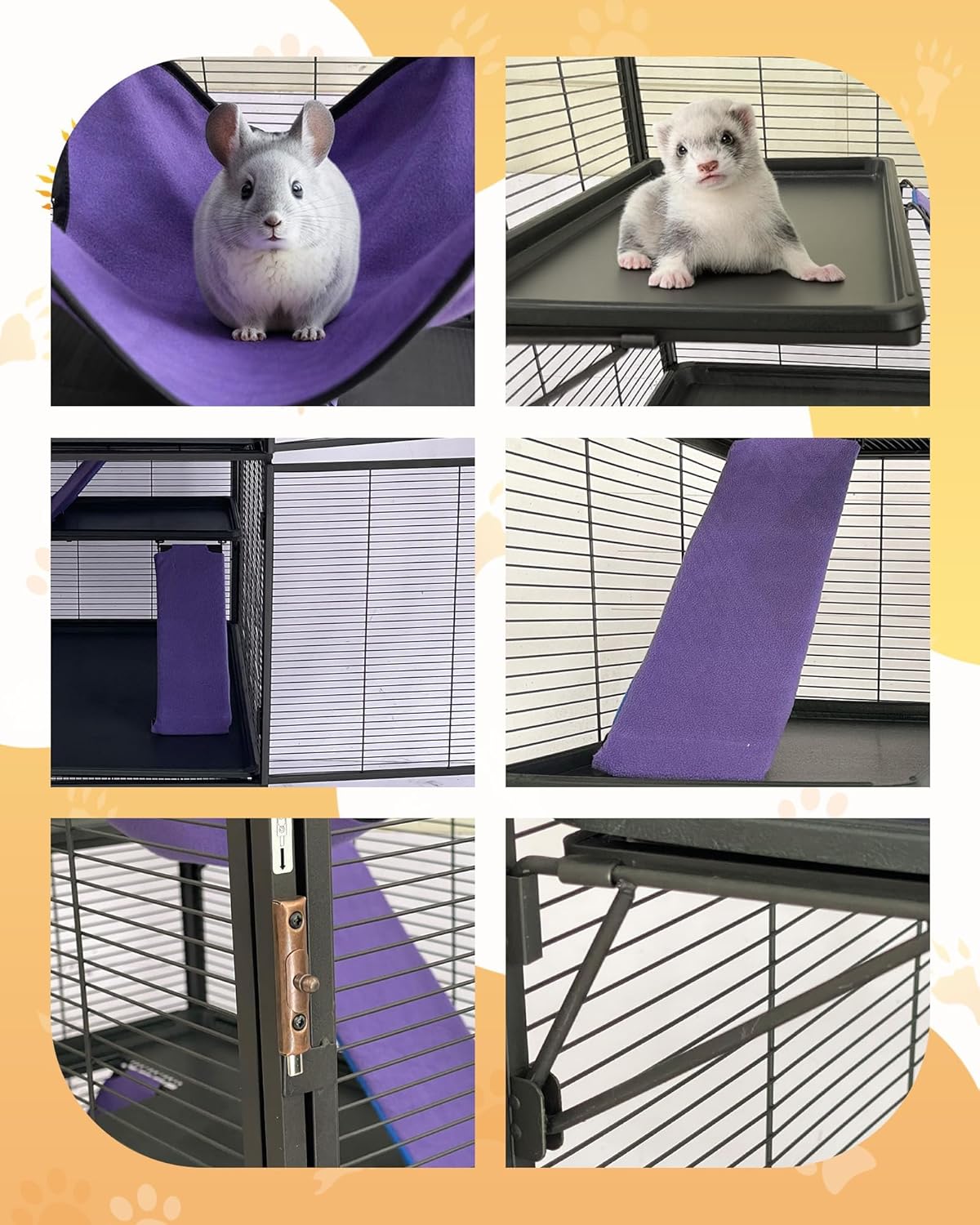 Garvee Metal Cat Cage 64 Inch Tall Multi-Level Ferret Cage for Small Animals Indoor Outdoor Playpen with Hammock Detachable Metal Wire Kennel for Cats Chinchilla Rabbit Guinea Pigs