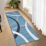 Garvee Runner Rug 2x6 Washable Rug Modern Wavy Circles Design Area Rug Non Slip Kitchen Rugs Ultra Thin Accent Rug Contemporary Area Rug for Hallway Bedroom, Light Blue - Light Blue