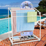 Garvee Poolside PVC Towel Rack with Wheels - 5 Bar Curved Design, Rust-Resistant, UV-Blocking, Freestanding, Indoor/Outdoor Use - White