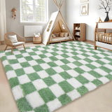 Garvee Plush Area Rug 4x6 Checkered Soft Fluffy Shaggy Carpet Indoor Floor Rug for Bedroom Living Room Green - Green