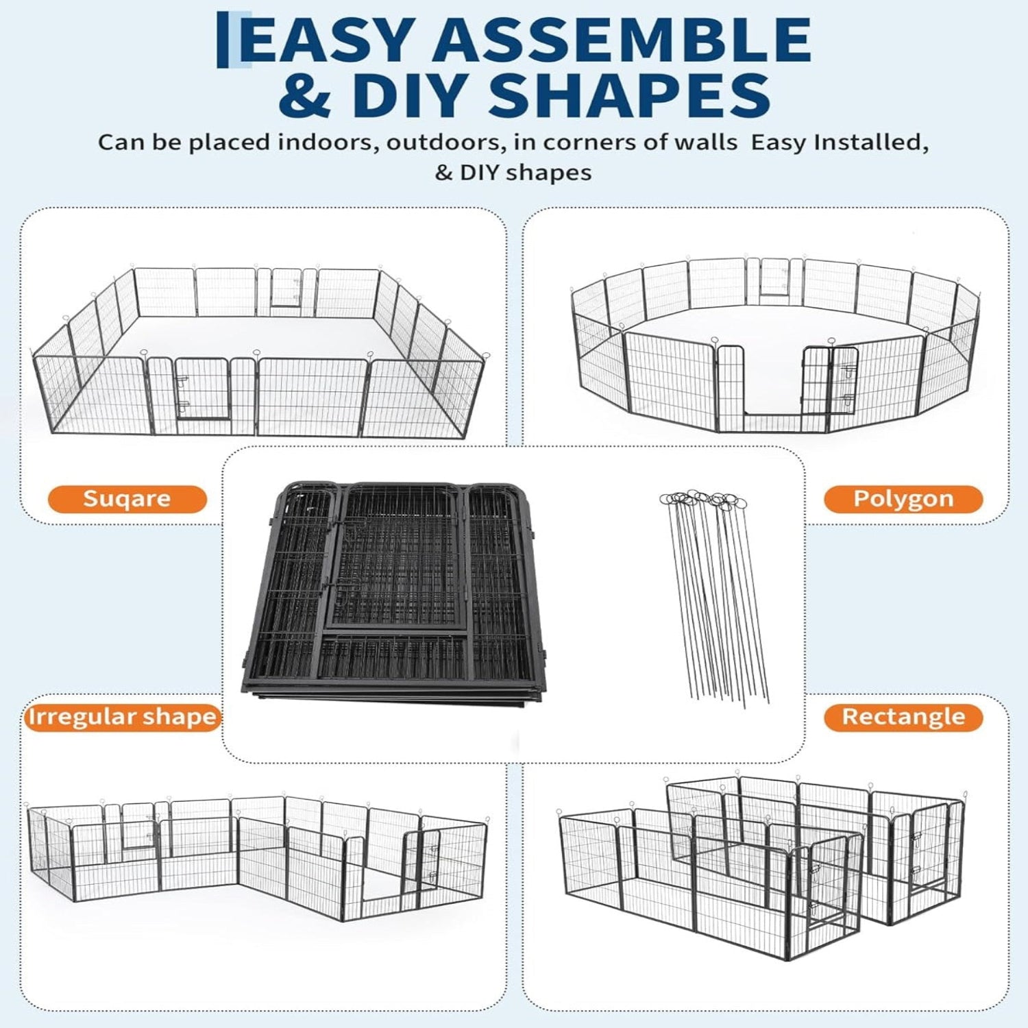 Garvee Outdoor Dog Playpen, Heavy Duty Metal Pet Exercise Pen, Metal Dog Fence with Gate, Pet Fence for Large/Small Dogs, Portable Dog Fence for RV Camping, Yard, Garden,32"H, 16 Panels