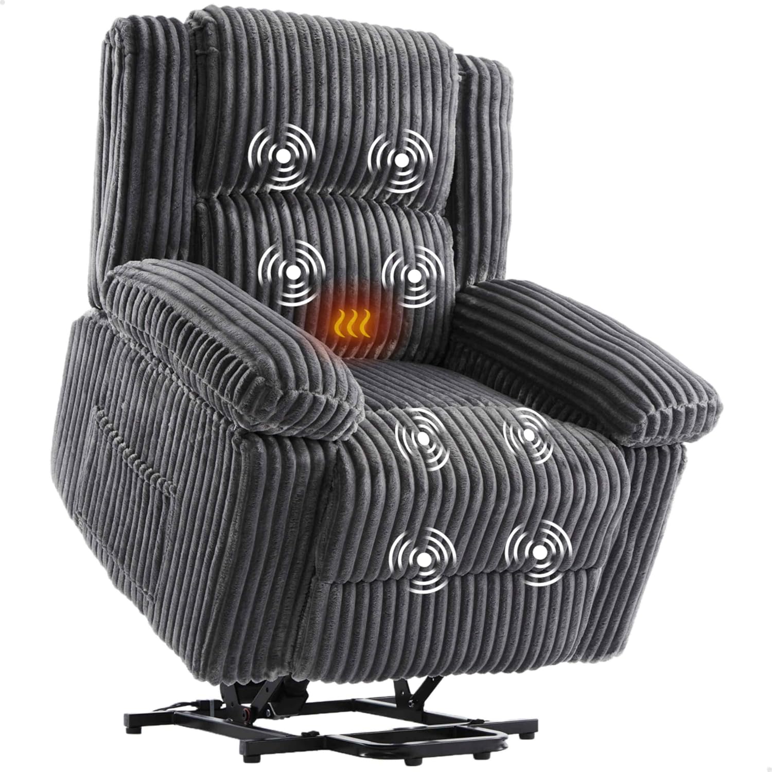 Garvee Power Lift Recliner Chair - Heat and Massage, Electric Lift Plush Recliner with Soft Padded Seat, Back Support & Armrests , Designed for the Elderly and People with Mobility Impaired, Dark Gray