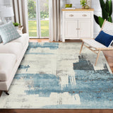 Garvee Modern Abstract Beige Blue Area Rug, 5x7 Stain Resistant Washable Floor Mat, Non-Shedding, Non-Slip Backing Carpet for Living Room Bedroom Dining Room Office - Beige Blue