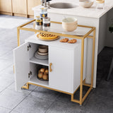 Garvee Sideboard Buffet Cabinet + Steel Frame + Tempered Glass Top + Ample Storage + Modern Design + White & Gold + Living Room, Kitchen - White board gold frame
