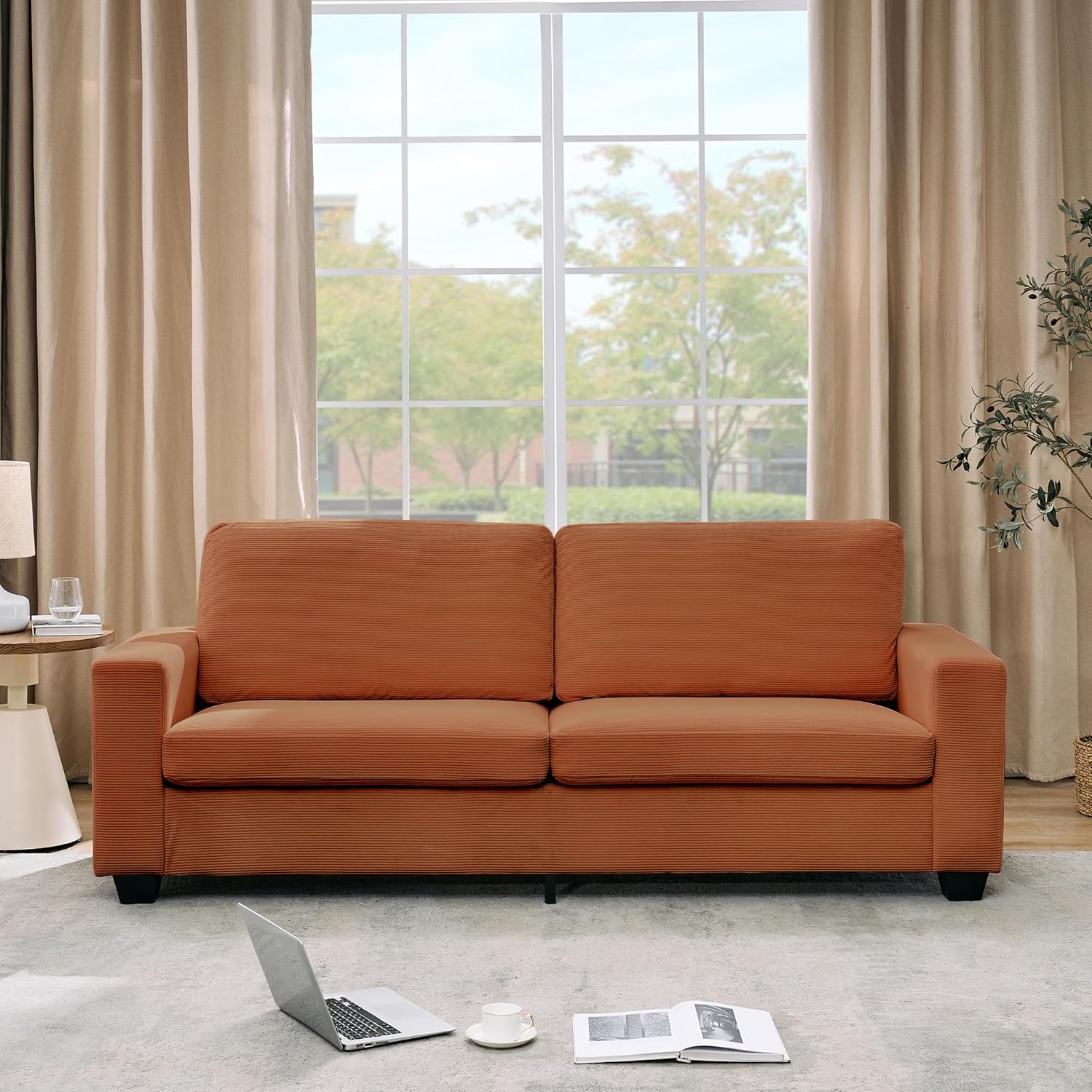 Garvee 84" Modern Loveseat Sofa for Living Room, Corduroy Upholstered Sofa with Wide Armrests, 2-3 Plush Deep Seat Sofa Couch  for Living Room, Apartment, Orange