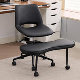 Garvee Ergonomic Kneeling Chair, Cross Legged Office Chair with Wheels & Lumbar Support, Wide Criss Cross Chair, Adjustable Height Meditation Yoga Chair for ADHD & Desk Work, Black - Black