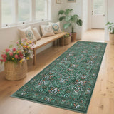Garvee Washable 2x6 Runner Rug Floral Kitchen Non Slip Low-Pile Boho Carpet Green for Hallway Nursery Office Dining Room Entryway - Dark Green