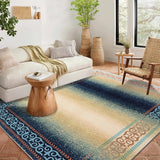 Garvee Modern Washable 8x10 Boho Ombre Rug - Soft, Non-Slip Pearl Velvet, Machine Washable, No Shedding, Blue/Beige - Living Room, Bedroom, Office - Blue