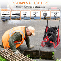Garvee 100Ft x 3/8 Inch Drain Cleaner Machine, Auto-feed Electric Drain Auger Professional 6.8A, Air-Activated Foot Switch, with 6 Cutters, Glove, Drain Auger Cleaner Sewer Snake