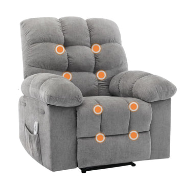 Garvee Recliner Chair with Massage and Heat, Single Sofa Wide Recliner Chair, Heat Ergonomic Overstuffed Breathable Fabric Reclining Chair with 2 Side Pockets, Remote Control, Living Room, Gray