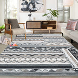Garvee Washable Rugs Distressed Vintage Tribal Geometric Area Rug for Living Room Bedroom Office Nursery Low Pile Neutral Soft Patchwork Rug Non Slip Farmhouse Floor Cover Grey 4'x6' - Gray