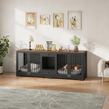 Garvee Dog Crate Furniture 83'' Indoor Dog Kennel with 4 Lockable Doors and 2 Drawers for Medium and Large Dogs, Black, Multi-Functional - Black