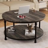 Garvee Round Coffee Table for Living Room Rustic Center Table with Storage Shelf Wood Circle Coffee Table with Sturdy Metal Legs, Easy Assembly - Rustic Oak
