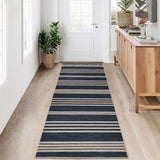 Garvee Modern Runner Rugs for Hallway 2x6 Navy Blue Non-Slip Striped Jute Carpet Runner Indoor Outdoor - Navy Blue-Stripes