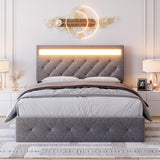 Garvee Queen Size Bed Frame with Charging Station and LED Lights, Upholstered Bed Frame with Adjustable Headboard, Heavy Duty Wood Slats, No Box Spring Needed, Easy Assembly, Grey - grey