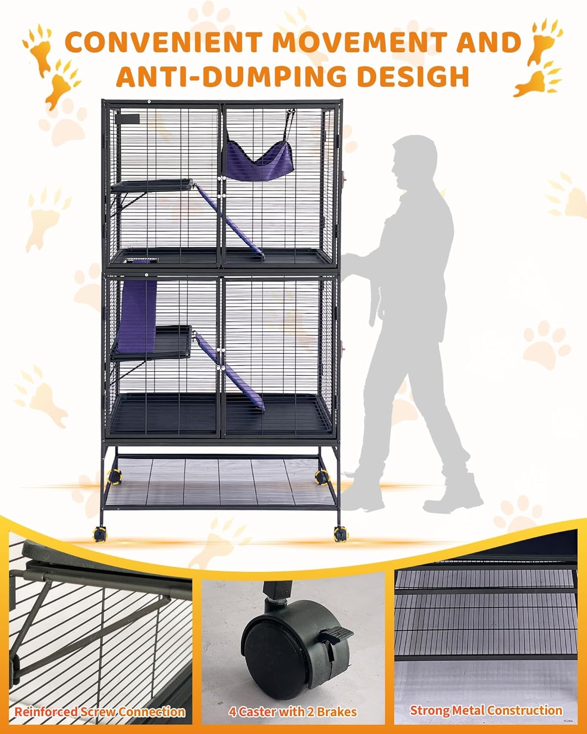 Garvee Metal Cat Cage 64 Inch Tall Multi-Level Ferret Cage for Small Animals Indoor Outdoor Playpen with Hammock Detachable Metal Wire Kennel for Cats Chinchilla Rabbit Guinea Pigs
