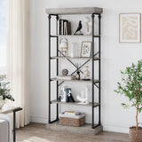 Garvee 6 Tier Industrial Bookshelf Wood Storage Open Rack Metal Frame Rustic Tall Standing Bookcase for Bedroom, Living Room, Home Office - Gray