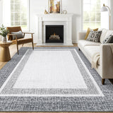 Garvee Bordered Dark Grey 5x7 Machine Washable Area Rug – Modern Design, Non-Slip, Low-Pile, Non-Shedding Carpet for Living Room, Bedroom, or Kids' Room - Dark Gray