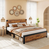 Garvee Queen Bed Frame, Platform Queen Size Bed Frame With Wood Headboard, Metal Queen Bed Frame With Under Bed Storage and Support Legs, Noise Free, No Box Spring Needed, Easy Assembly-Rustic Brown - Vintage