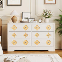 Garvee 6 Drawer Dresser for Bedroom, 47.2'' Wide Dresser, Boho Chest of Drawers, Wooden Chest with Clothes Storage Cabinet, Decorative Drawer Front Organizer for Bedroom, Living Room, White