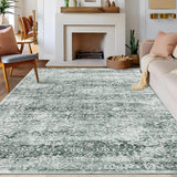 Garvee 8x10 Large Living Room Rug Vintage Boho Washable Area Rug, Non Slip Non Shedding Low Pile Floor Carpet for Bedroom Dinning Room, Green - Green