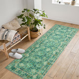 Garvee Area Rugs Vintage Oriental Printed Distressed Design Green 2x6Ft Indoor Living Room Bedroom Non Slip Soft Carpet - Green
