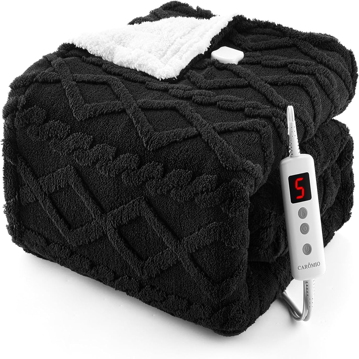 Garvee Electric Blanket Queen Size Dual Control - 10 Heat Levels, 10 Time Settings - Thick Tufted Sherpa - Fast Heating, ETL Certified - 84"×90", Black - Cozy Home Use