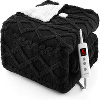 Garvee Electric Blanket Queen Size Dual Control - 10 Heat Levels, 10 Time Settings - Thick Tufted Sherpa - Fast Heating, ETL Certified - 84"×90", Black - Cozy Home Use