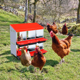 Garvee 6-Compartment Chicken Nesting Box, Roll-Away Egg Collection Box with Perch, Protective Lid & Removable Trays, Wall-Mount Coop Nest Box, Red - Red