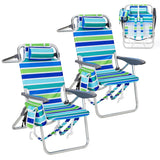 Garvee Backpack Beach Chair for Adults Lightweight Portable Lay Flat Folding Chair with 5 Reclining Positions Backpack Straps Phone Pocket Cup Holder Towel Bar Tall - Blue Ocean 2 PCS