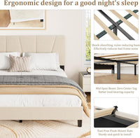 Garvee Full Size Bed Frame With Headboard Adjustable, Velvet Upholstered Full Platform Bed With Headboard, Mattress Foundation With Wooden Slats, No Box Spring Needed, Easy Assembly, Beige/Cream